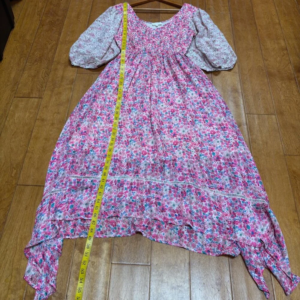 Melloday Floral Midi Dress Size L Fairy Festival Cottage‎ Prairie Asymmetric